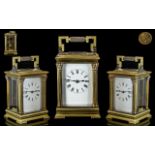 French - Late 19th Century Richards & CIE Heavy Polished Brass and Glass Panels Carriage Clock with