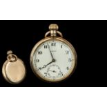 9ct Gold Plated - Good Quality Open Faced Pocket Watch ( Key-less ) Watch / Case / Dial Good.