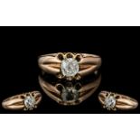 Early 20th Century 9ct Gold - Pleasing Gents Single Stone Diamond Set Ring. Gypsy Setting.