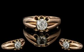 Early 20th Century 9ct Gold - Pleasing Gents Single Stone Diamond Set Ring. Gypsy Setting. Marked