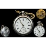 Mid Victorian Sterling Silver Key-wind Pair Cased Pocket Watch with White Porcelain Dial.