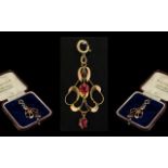 9ct Art Nouveau Pendant Set with Fire Garnets. An Attractive Antique Pendant, Stylish Design.