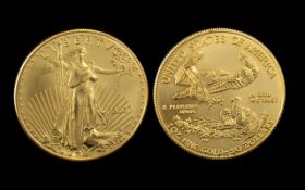 United States of America Liberty 50 Dollar Gold Coin - Date 2001. One Oz Fine Gold Purity.
