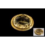 Antique Period - Superb 9ct Gold Citrine Set Brooch, Marked 9ct. The Large Oval Faceted Citrine of