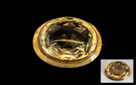 Antique Period - Superb 9ct Gold Citrine Set Brooch, Marked 9ct. The Large Oval Faceted Citrine of