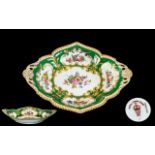 Royal Crown Derby Fine Hand Painted Twin Handle Boat Shaped Bowl. Hand Painted In Panels of Floral