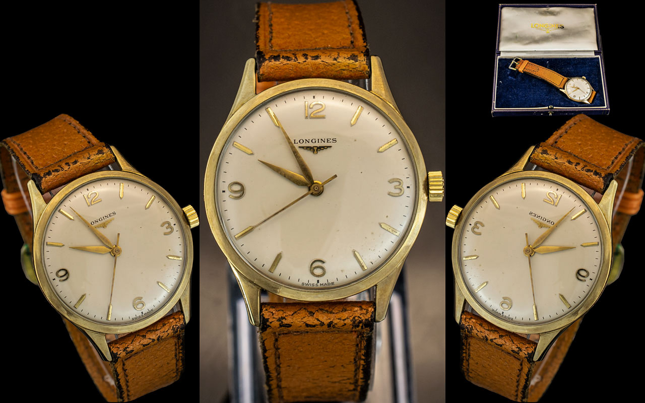 Longines Gentleman's 18ct Gold Mechanical Wrist Watch. Hallmark to Back Cover. c.1960's.