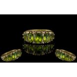 Antique Period Attractive 9ct Gold 5 Stone Peridot Set Ring. Ornate Gallery Setting.