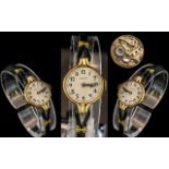 Rolex - 18ct Gold Ladies 15 Jewels Mechanical Wrist Watch with Black Shoelace Watch Strap.