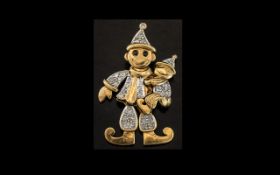 9ct Gold Diamond Set Moveable Clown Charm. Height 31 ml.