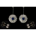 Antique Period - Stunning and Exquisite 18ct Yellow Gold and Platinum Diamond and Sapphire Set Pair