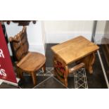 Vintage Child's Oak Desk, with carved and painted ladybirds to each side of the desk, and a