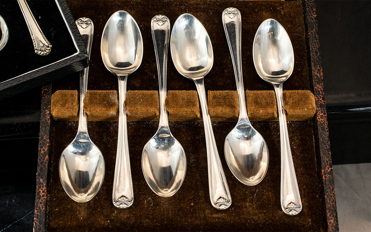 Three Sets Of Silver Teaspoons, All Hallmarked In Fitted Boxes, - Image 3 of 4