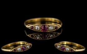 Edwardian Period 18ct Gold - Attractive 5 Stone Ruby and Diamond Set Ring.