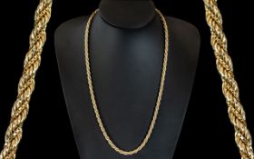 A Good Quality Ladies or Gents 9ct Gold Heavy Diamond Cut Rope Twist Design Necklace. Marked 9.375.