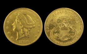 United States of America Liberty Head 20 Dollars Gold Coin - Date 1904. High Grade - Please
