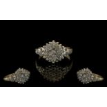 Ladies 9ct Gold - Attractive Diamond Set Cluster Ring. Full Hallmark to Interior of Shank.