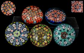 Five Quality Millefiore Paperweights, various multi colours and assorted designs.