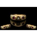 Edwardian Period - Attractive Ladies 18ct Gold Ruby and Diamond Set Band Ring.