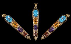 14ct Gold - Nice Quality Semi-Precious Stone Set Pendant Set with Amethyst, Diamond,