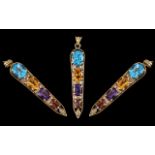 14ct Gold - Nice Quality Semi-Precious Stone Set Pendant Set with Amethyst, Diamond,