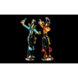 Pair of Murano Glass Dancers, 16" tall, depicting two Spanish dancers, in bright colours.
