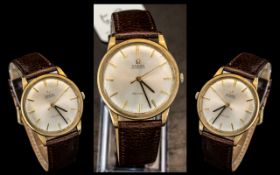 Omega - Automatic 9ct Gold Cased 1970's Wrist Watch, With Tan Leather Strap, Features a Pearl