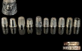 A Collection of Antique Sterling Silver Thimbles ( 10 ) Thimbles In Total.