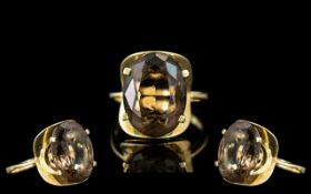 Ladies 9ct Gold Single Stone Smoky Topaz Set Ring. Marked 9ct to Interior of Shank.