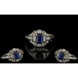 Art Deco Period - Attractive Platinum Diamond and Sapphire Set Ring, Excellent Design.