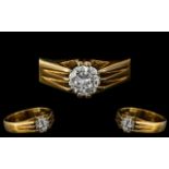 Gents - Superb Quality 18ct Gold Single Stone Diamond Ring. Gypsy Setting.