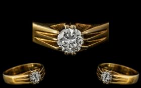 Gents - Superb Quality 18ct Gold Single Stone Diamond Ring. Gypsy Setting. Full Hallmark for 750 -