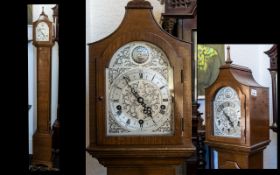 Slim Silver Dial Walnut Clock with Roman Numerals and 'Tempus Fugit' to silver face with scroll