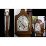 Slim Silver Dial Walnut Clock with Roman Numerals and 'Tempus Fugit' to silver face with scroll