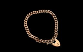 Antique Period 9ct Rose Gold Bracelet with Heart Shaped Padlock. Marked for 9.375. Hallmark