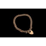 Antique Period 9ct Rose Gold Bracelet with Heart Shaped Padlock. Marked for 9.375. Hallmark