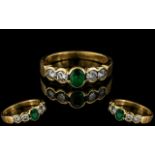 18ct Gold Attractive 5 Stone Emerald and Diamond Set Ring, Of Pleasing Design.