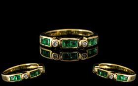 18ct Gold Attractive Emerald and Diamond Set Ring. Marked 750 to Interior of Shank.