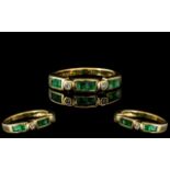 18ct Gold Attractive Emerald and Diamond Set Ring. Marked 750 to Interior of Shank.