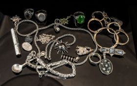 Collection of Silver Items, comprising a Byzantine silver bracelet with s-hook fastener,