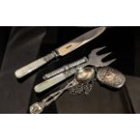 Small Collection of Silver Ware. Includes Fork, Knife and Spoon, Vesta Case and Pencil Holder.