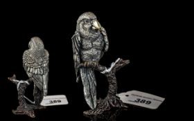 Silver Filled Parrot Perched on a Branch, By Bowbrook. Very Well Made. Approx 4 Inches High.