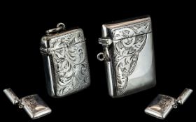 A Fine Pair of Early 20th Century Sterling Silver Vesta Cases. Both Fully Hallmarked.