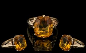 Ladies - Attractive 9ct Gold Good Quality Single Stone Citrine Set Ring. The Faceted Citrine of Deep