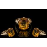 Ladies - Attractive 9ct Gold Good Quality Single Stone Citrine Set Ring. The Faceted Citrine of Deep