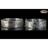 ( 2 ) Silver Antique Bangles. Fully Hallmarked Silver Bangles, High Relief Decoration, 6.