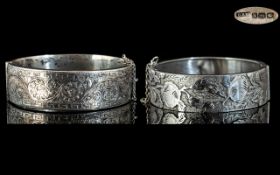 ( 2 ) Silver Antique Bangles. Fully Hallmarked Silver Bangles, High Relief Decoration, 6.