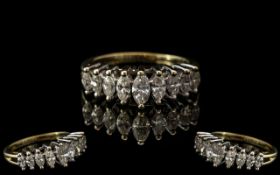 Beautiful Ladies 9ct Gold and 9 Stone Diamond Ring. Fully Hallmarked to Shank. Diamond Weight 1.