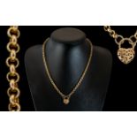 Superior Quality 9ct Gold Belcher Chain with Ornate Heart Shaped Padlock. Marked for 9.375.