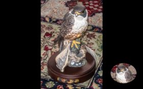 Royal Doulton Animal & Bird Sculptures Range ' Falcon ' On A Wooden Plinth.